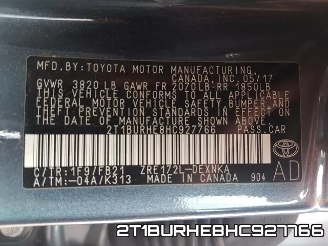 2T1BURHE8HC927766 фото 2