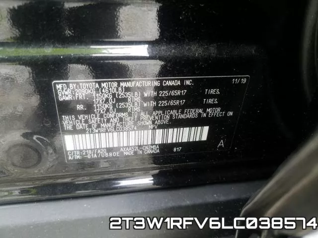 2T3W1RFV6LC038574 фото 2