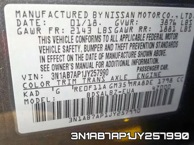 3N1AB7AP1JY257990 фото 2