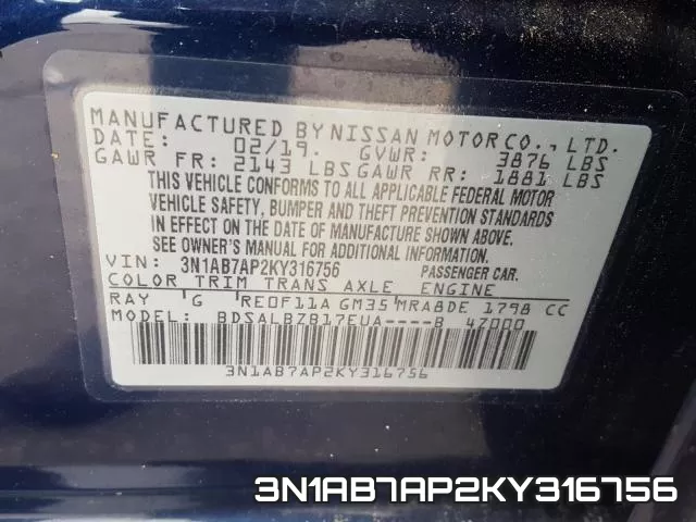 3N1AB7AP2KY316756 фото 2