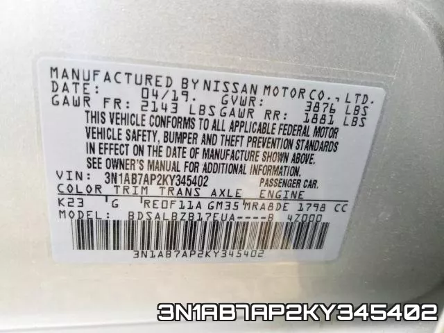 3N1AB7AP2KY345402 фото 2
