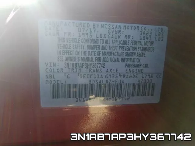 3N1AB7AP3HY367742 фото 2