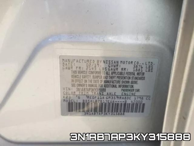 3N1AB7AP3KY315888 фото 2