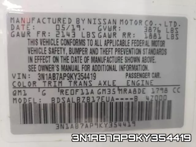 3N1AB7AP9KY354419 фото 2