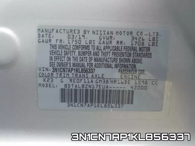 3N1CN7AP1KL856337 фото 2