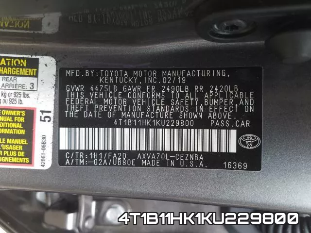 4T1B11HK1KU229800 фото 2