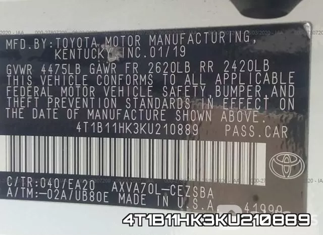 4T1B11HK3KU210889 фото 10