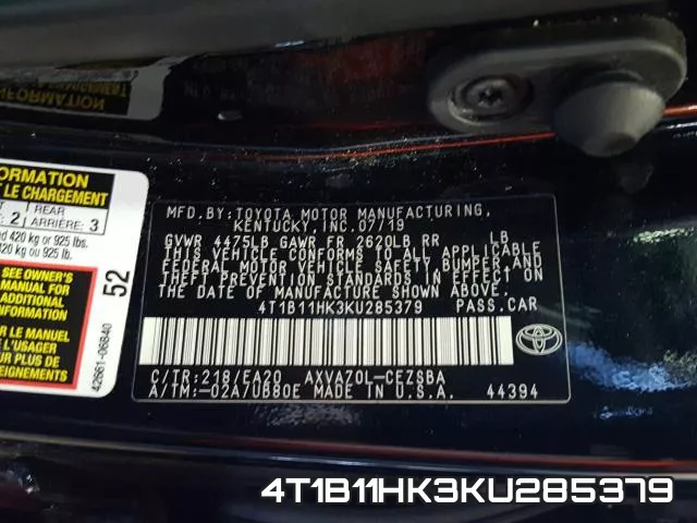4T1B11HK3KU285379 фото 2