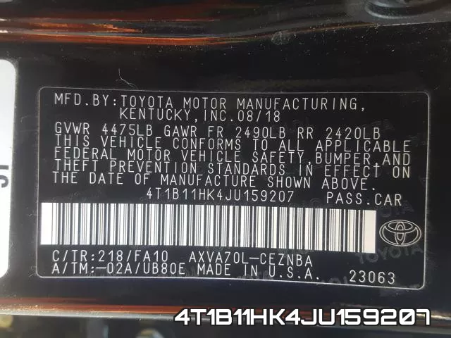 4T1B11HK4JU159207 фото 2