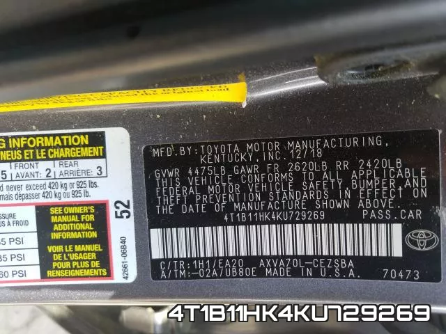 4T1B11HK4KU729269 фото 2