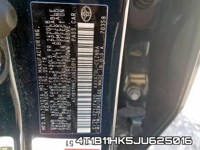 4T1B11HK5JU625016 фото 2