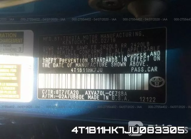 4T1B11HK7JU083305 фото 10