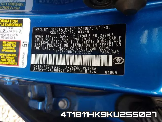 4T1B11HK9KU255027 фото 2