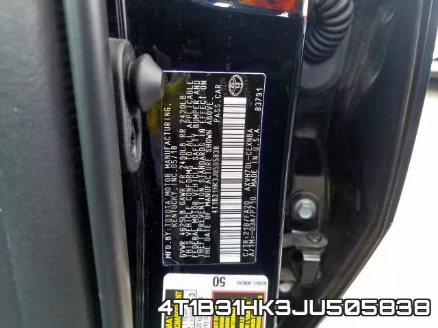 4T1B31HK3JU505838 фото 2