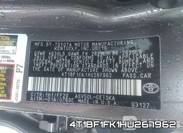 4T1BF1FK1HU267962 фото 10
