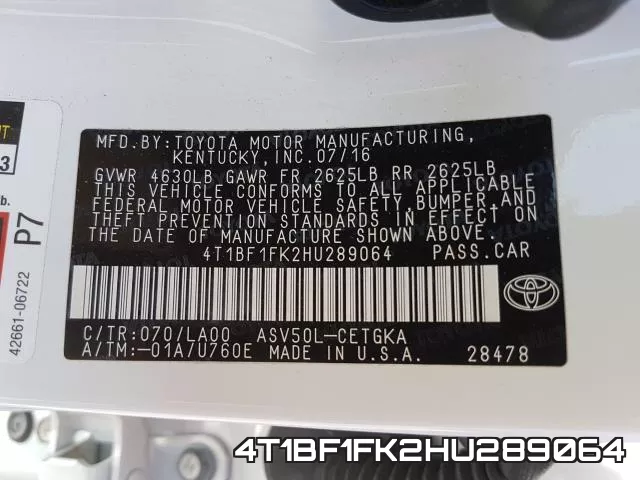 4T1BF1FK2HU289064 фото 2