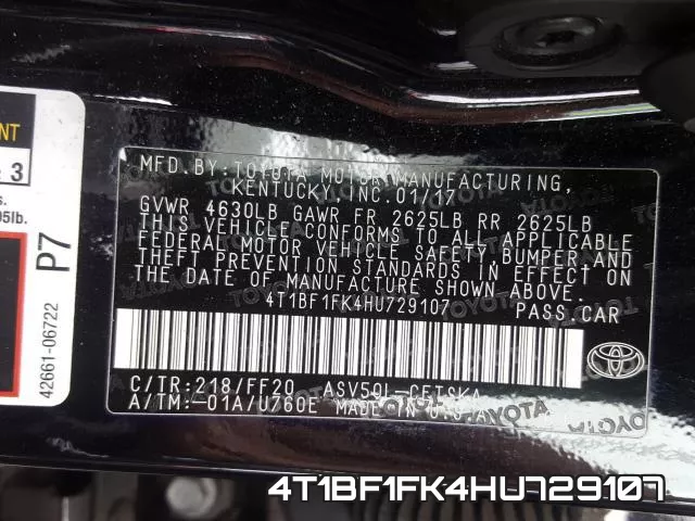 4T1BF1FK4HU729107 фото 2