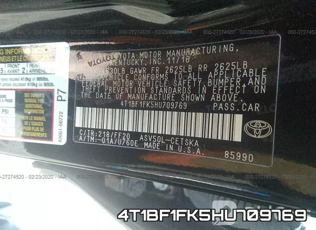 4T1BF1FK5HU709769 фото 10