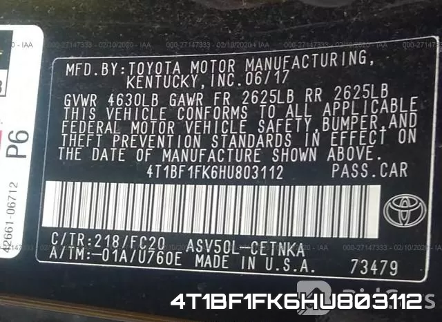 4T1BF1FK6HU803112 фото 10