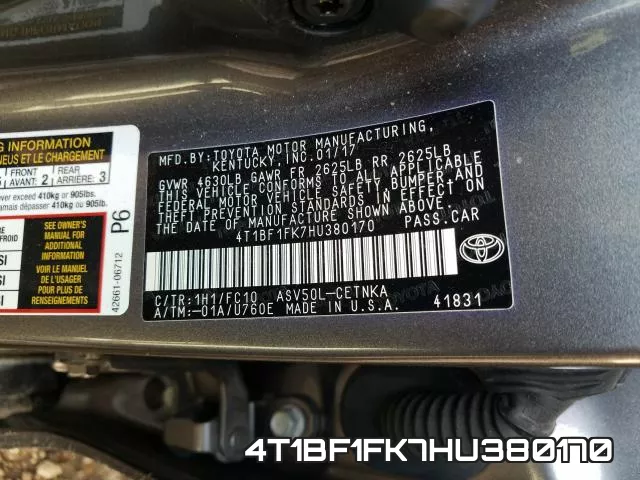 4T1BF1FK7HU380170 фото 2