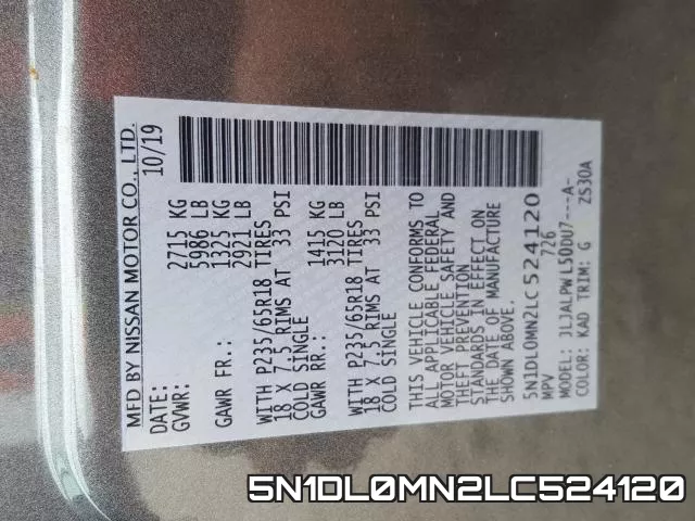5N1DL0MN2LC524120 фото 2