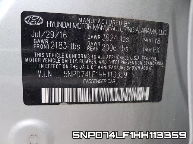 5NPD74LF1HH113359 фото 2