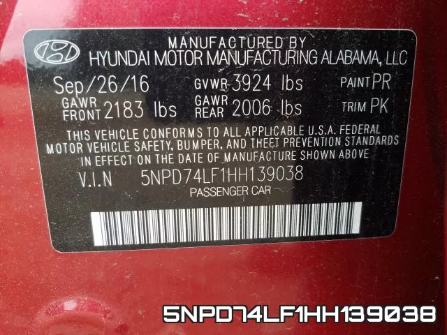 5NPD74LF1HH139038 фото 2