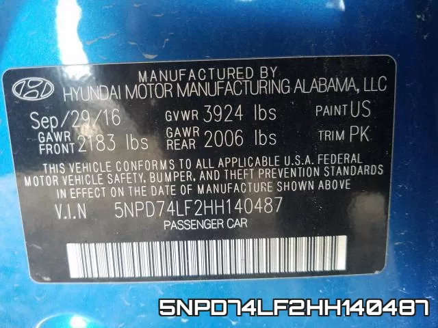 5NPD74LF2HH140487 фото 2