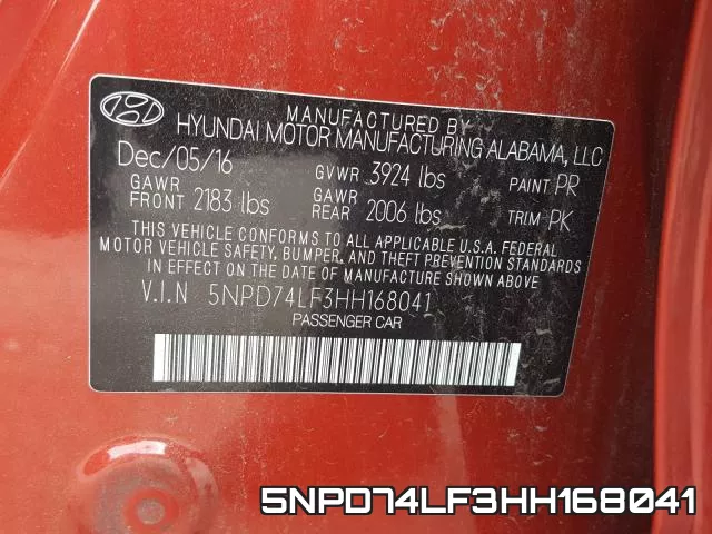 5NPD74LF3HH168041 фото 2