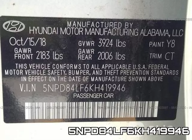 5NPD84LF6KH419946 фото 10