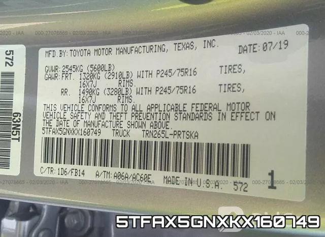 5TFAX5GNXKX160749 фото 10