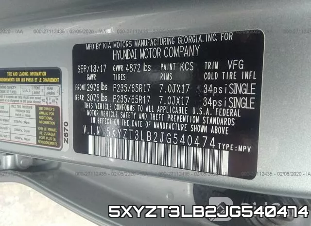 5XYZT3LB2JG540474 фото 10