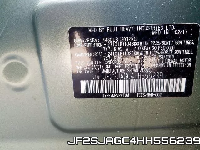JF2SJAGC4HH556239 фото 2