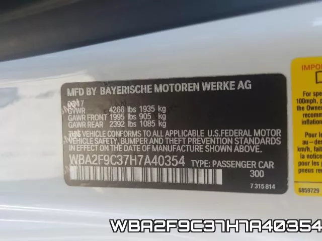 WBA2F9C37H7A40354 фото 2