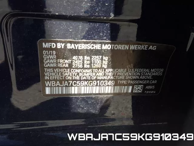 WBAJA7C59KG910349 фото 2