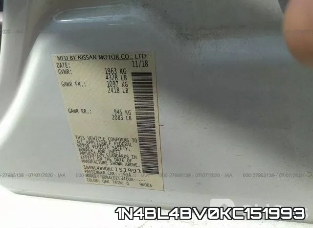1N4BL4BV0KC151993 фото 10