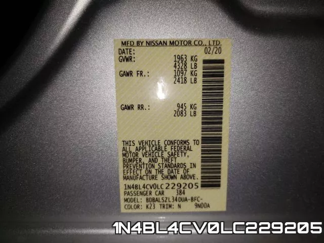 1N4BL4CV0LC229205 фото 2