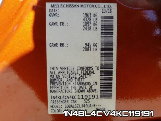 1N4BL4CV4KC119191 фото 2