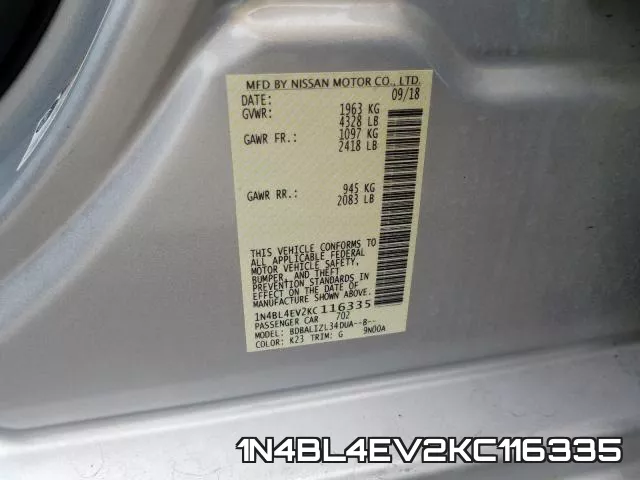 1N4BL4EV2KC116335 фото 2