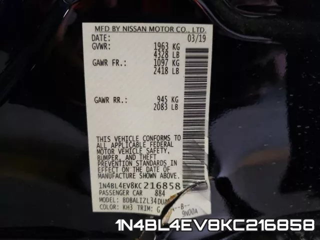 1N4BL4EV8KC216858 фото 2