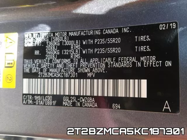 2T2BZMCA5KC187301 фото 2