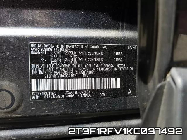 2T3F1RFV1KC037492 фото 2