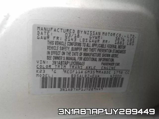 3N1AB7AP1JY289449 фото 2