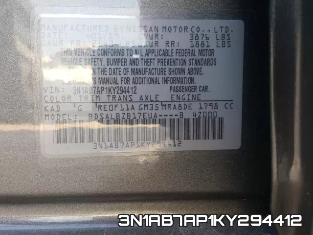 3N1AB7AP1KY294412 фото 2