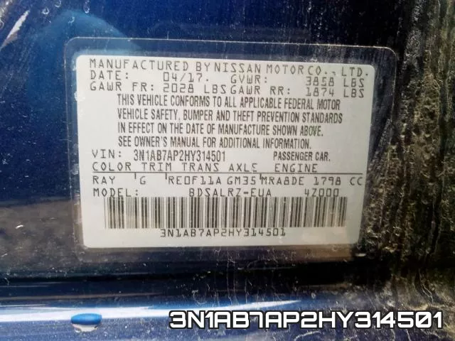 3N1AB7AP2HY314501 фото 2