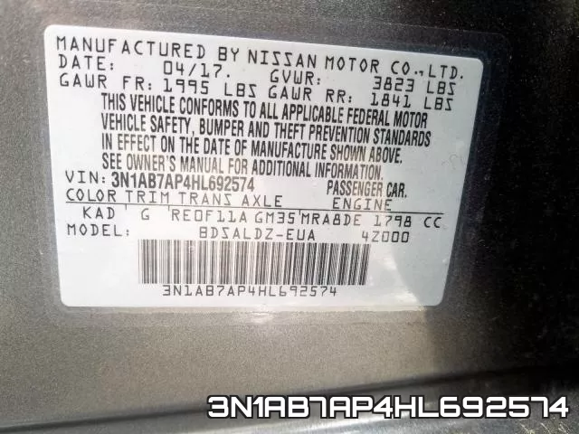 3N1AB7AP4HL692574 фото 2