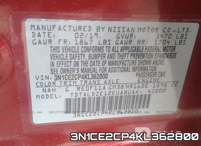 3N1CE2CP4KL362800 фото 10