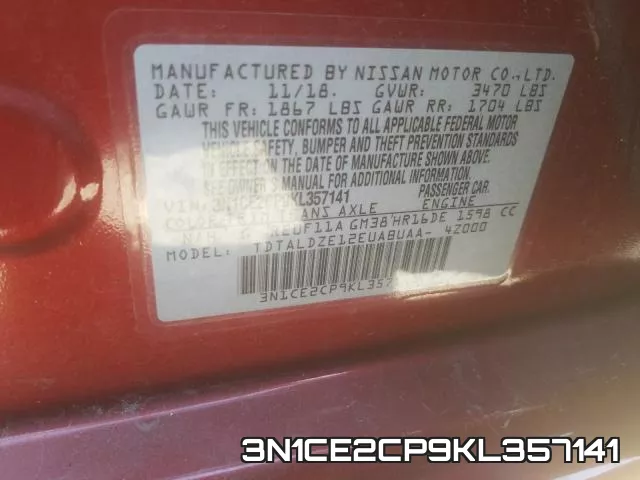 3N1CE2CP9KL357141 фото 2