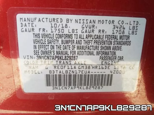 3N1CN7AP9KL829287 фото 2
