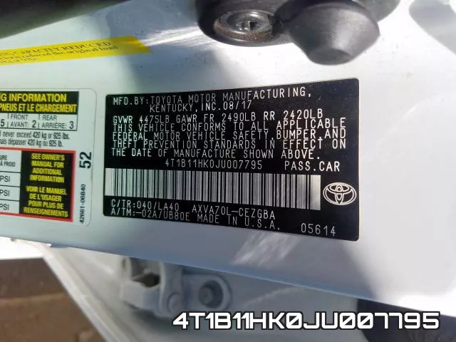 4T1B11HK0JU007795 фото 2